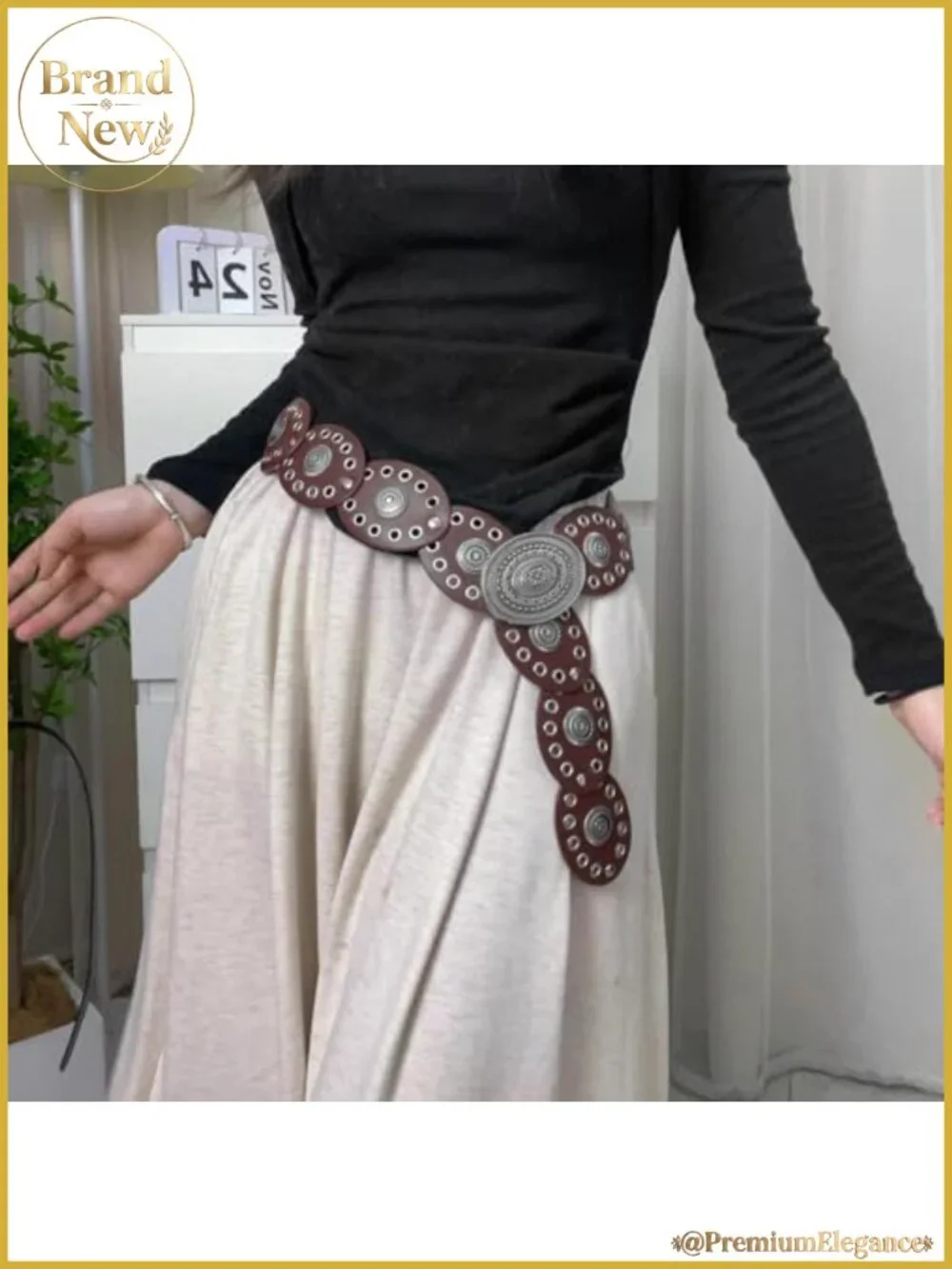 Women's Oval Disc Wide PU Leather Western Belt for Jeans